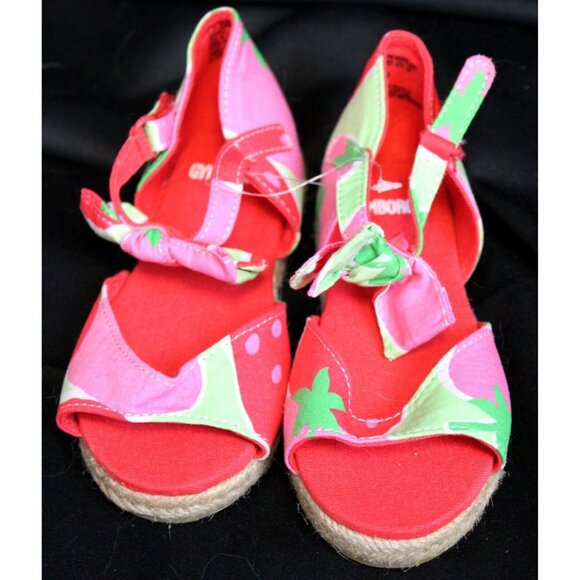 2013 Gymboree Strawberry Sweetheart Espadrille Sandals sz 7 Summer Bow Easy On - Picture 1 of 6